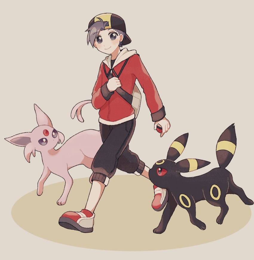 ethan, umbreon, and espeon (pokemon and 1 more) drawn by mikakami1e