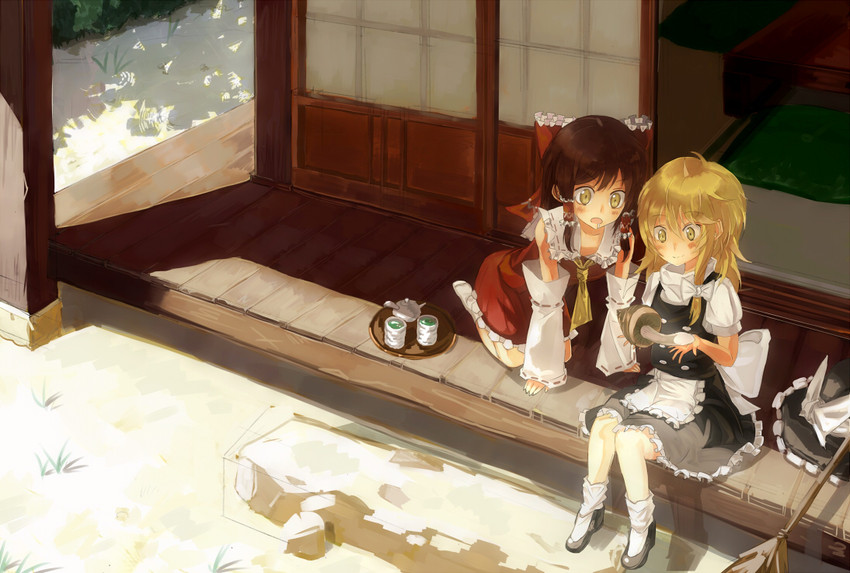 hakurei reimu and kirisame marisa (touhou) drawn by kotarou_(rakugaki_shirushi)