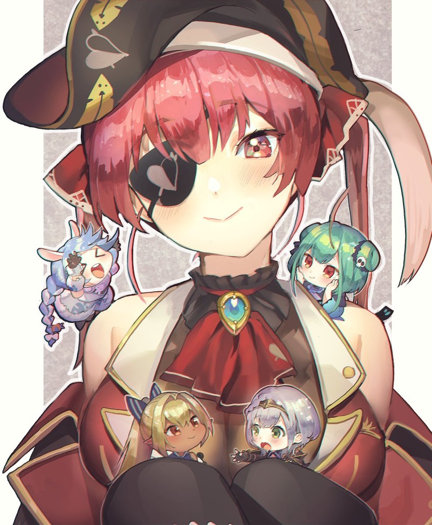 houshou marine, usada pekora, shirogane noel, uruha rushia, and shiranui flare (hololive) drawn by orutsu
