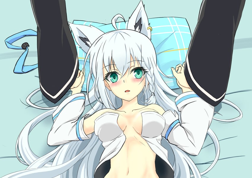 shirakami fubuki and ookami mio (hololive) drawn by kagami_yoshino