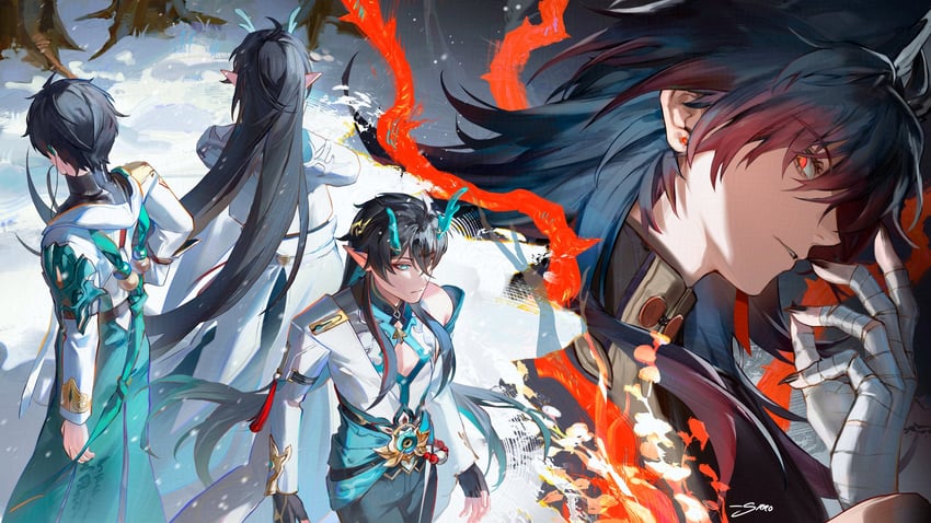 dan heng, blade, and dan feng (honkai and 1 more) drawn by srro_yo