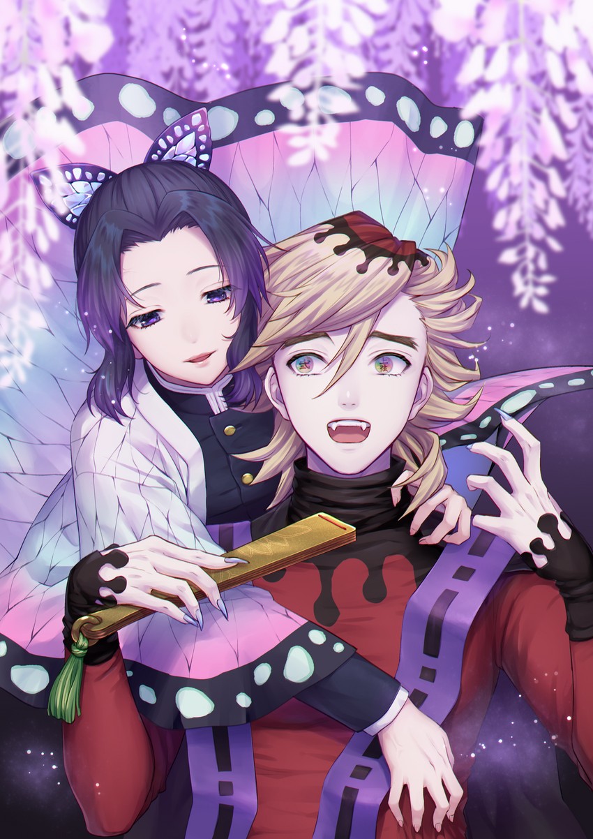 kochou shinobu and douma (kimetsu no yaiba) drawn by aimori_meguru