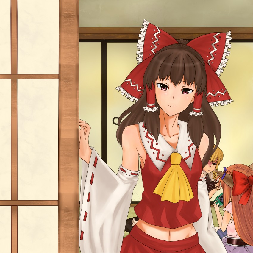 hakurei reimu, kirisame marisa, and ibuki suika (touhou and 1 more) drawn by daimosu