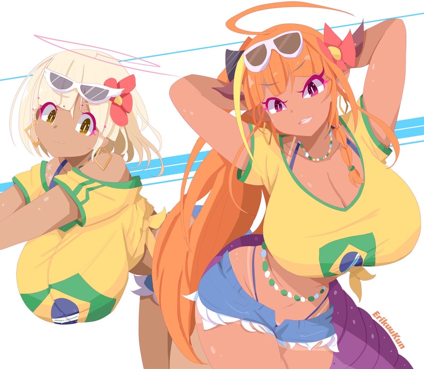 hatsune miku, kiryu coco, brazilian miku, and tsukumo sana (hololive and 2 more) drawn by erikuukun