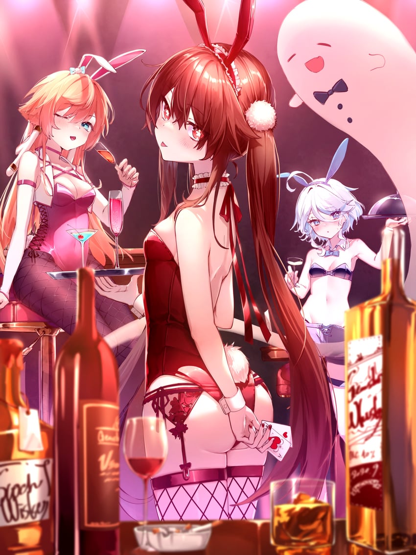 hu tao, furina, boo tao, and yanfei (genshin impact) drawn by imasaki_kei