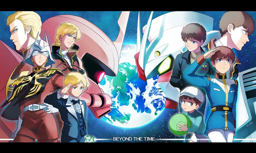 haro, char aznable, rx-78-2 gundam, amuro ray, quattro bajeena, and 2 more (gundam and 4 more) drawn by oh_syz