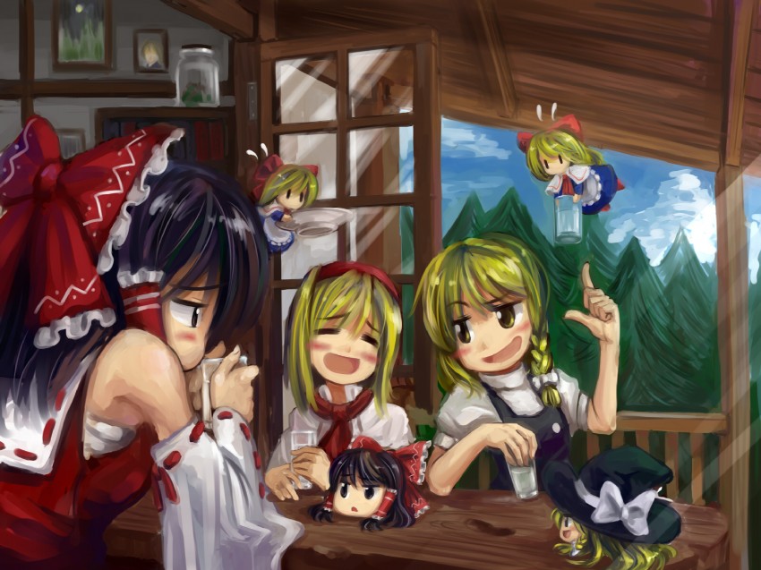 hakurei reimu, kirisame marisa, alice margatroid, and shanghai doll (touhou) drawn by aka-kabuto_no_gema