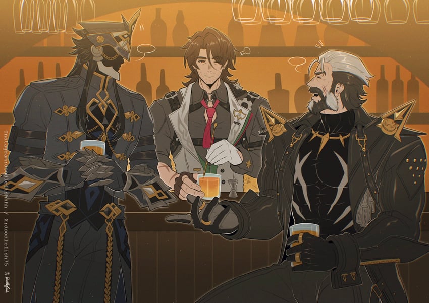 capitano, gallagher, and pompey (genshin impact and 4 more) drawn by doodlefish