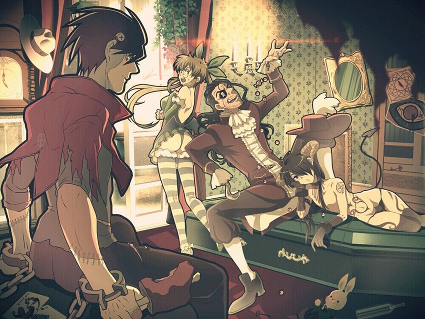 nasu no yoichi, shimazu toyohisa, oda nobunaga, and olmine (drifters) drawn by fujiwara_riyu