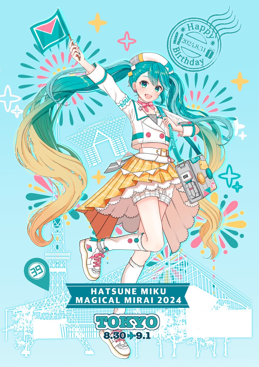hatsune miku and magical mirai miku (vocaloid and 1 more) drawn by mofmama