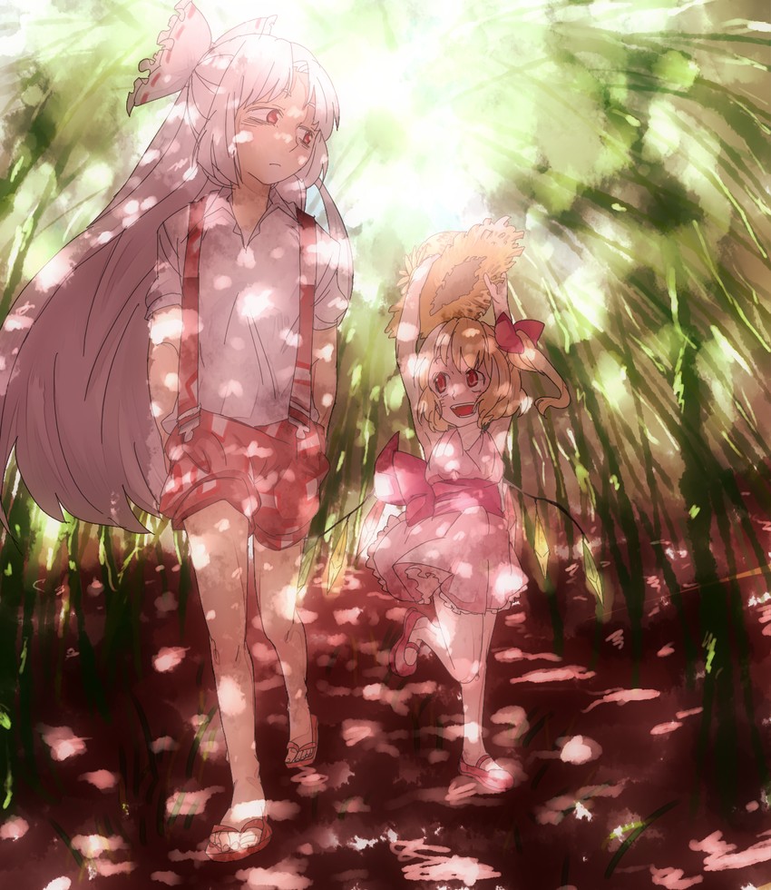flandre scarlet and fujiwara no mokou (touhou) drawn by hinamiko