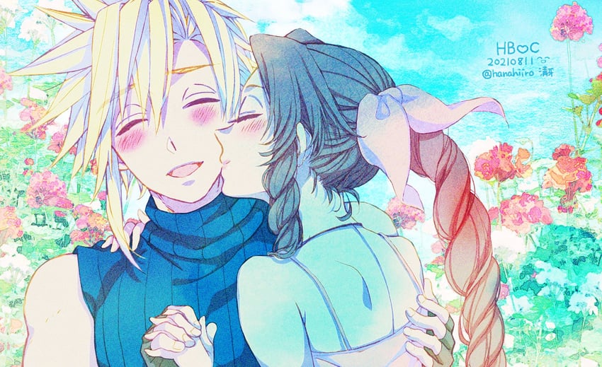cloud strife and aerith gainsborough (final fantasy and 1 more) drawn by 39cva