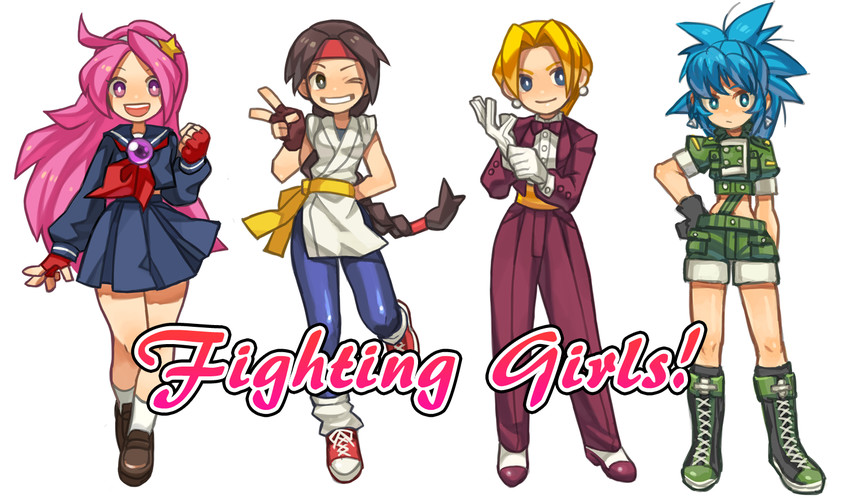 leona heidern, yuri sakazaki, asamiya athena, and king (the king of fighters and 2 more) drawn by azumagoku