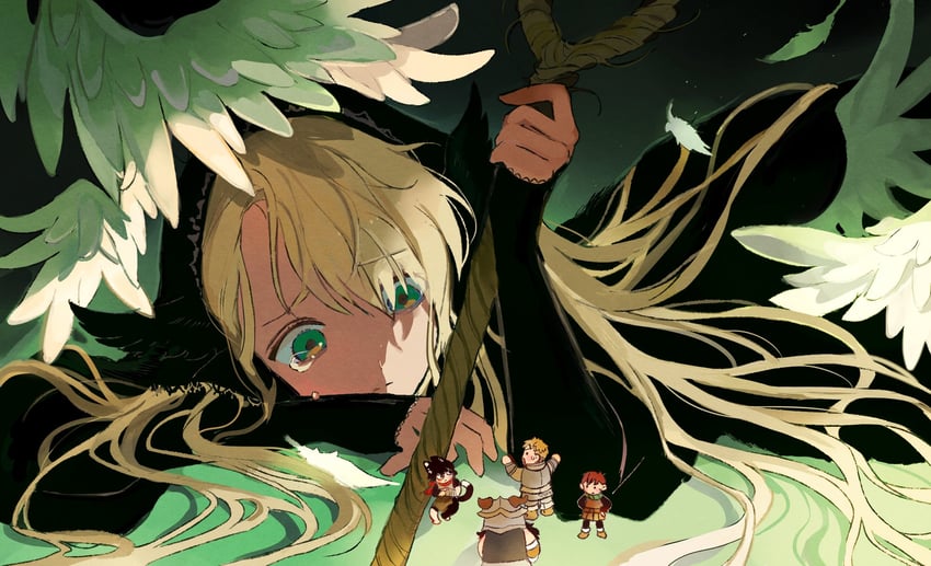 marcille donato, laios touden, senshi, chilchuck tims, and izutsumi (dungeon meshi) drawn by 12anchovy