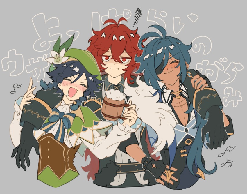 venti, diluc, and kaeya (genshin impact) drawn by shi_n_do_i