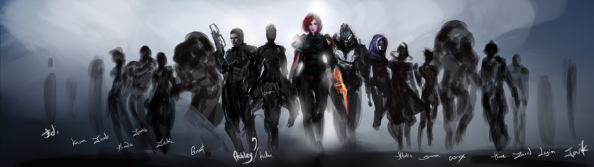 commander shepard, tali'zorah, garrus vakarian, and kaidan alenko (mass effect and 1 more) drawn by muju