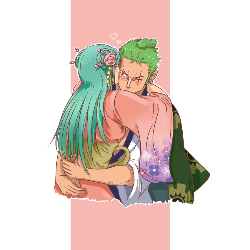 roronoa zoro and kouzuki hiyori (one piece) drawn by onepiecealliance