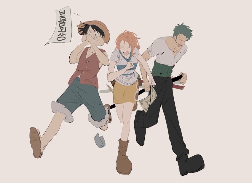nami, monkey d. luffy, and roronoa zoro (one piece) drawn by rpwjdwjdqh37