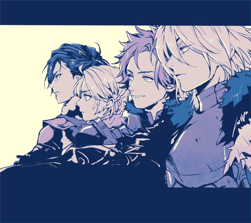 dimitri alexandre blaiddyd, ingrid brandl galatea, sylvain jose gautier, and felix hugo fraldarius (fire emblem and 1 more) drawn by ashinamaturi