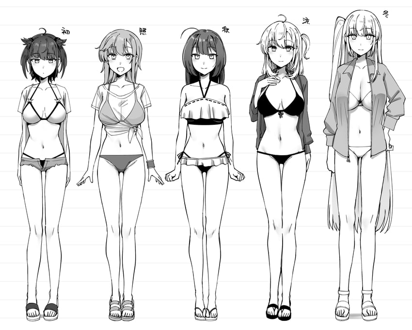 hatsuzuki, akizuki, suzutsuki, teruzuki, and fuyutsuki (kantai collection) drawn by kiritto