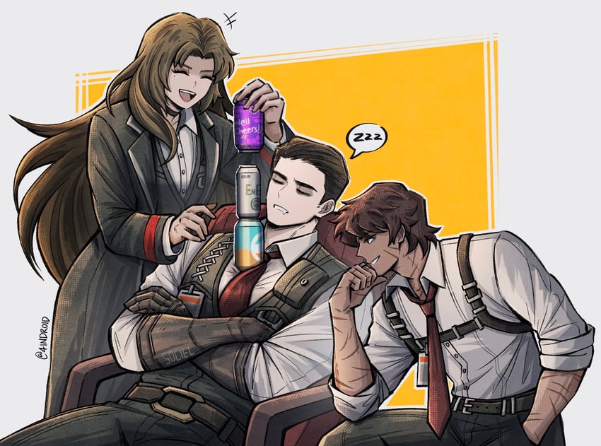 heathcliff, meursault, rodion, and opened can of wellcheers (project moon and 2 more) drawn by 4indroid