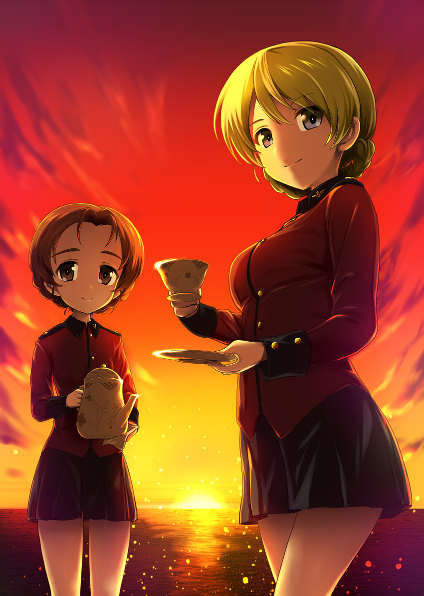 darjeeling and orange pekoe (girls und panzer) drawn by shiina_excel
