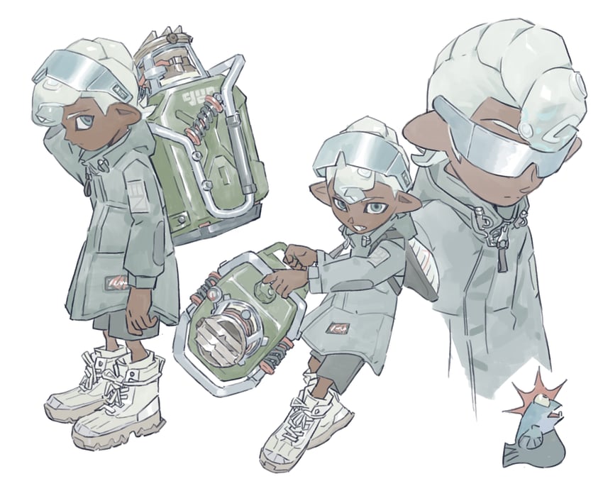 octoling player character, octoling boy, and smallfry (splatoon) drawn by chenrong96