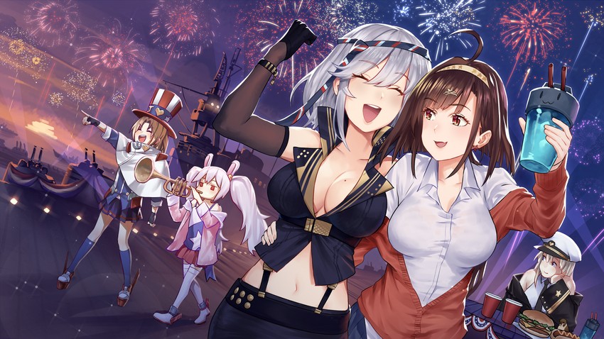 laffey, enterprise, cleveland, washington, and independence (azur lane) drawn by shinidei