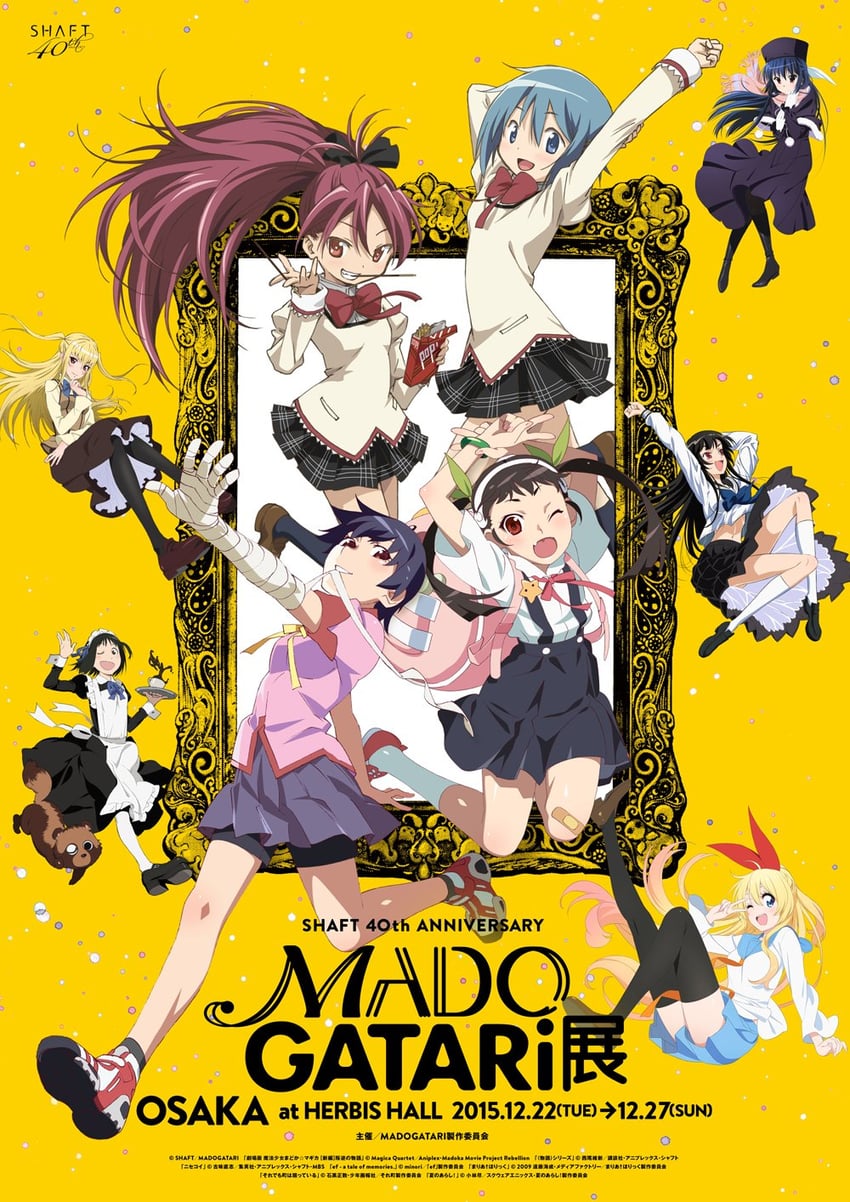 miki sayaka, sakura kyoko, hachikuji mayoi, kanbaru suruga, kirisaki chitoge, and 4 more (mahou shoujo madoka magica and 7 more)