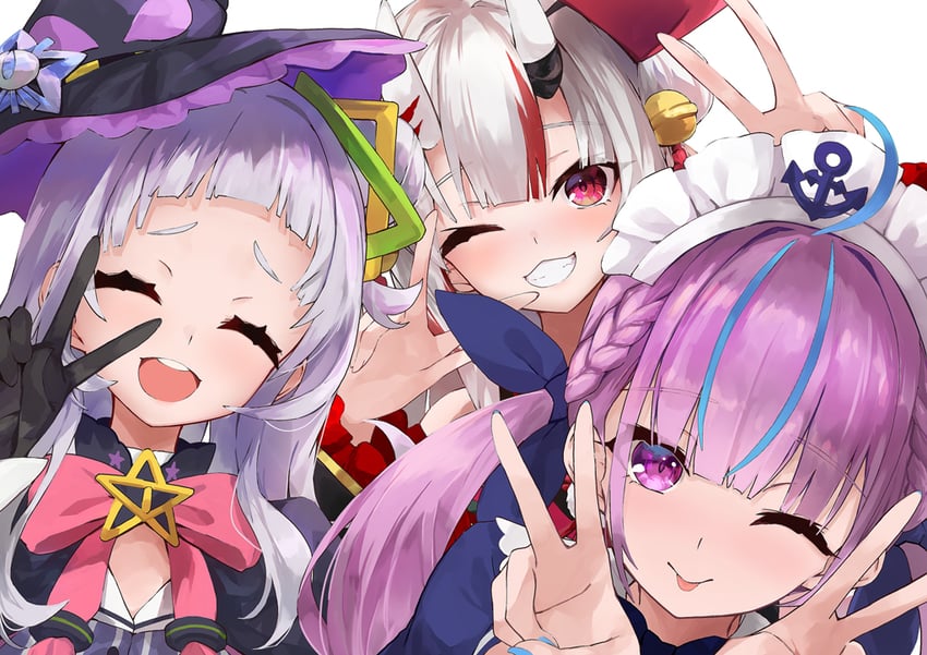 minato aqua, murasaki shion, and nakiri ayame (hololive) drawn by konkito