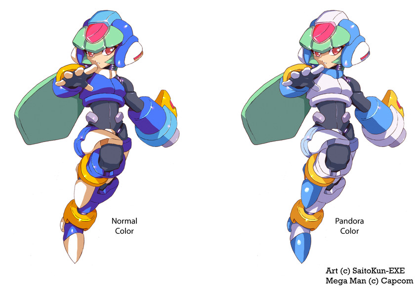 pandora, model w, and model x (mega man and 2 more) drawn by shoutaro_saito