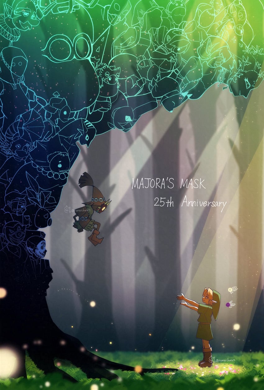 link, young link, majora, tatl, skull kid, and 1 more (the legend of zelda and 1 more) drawn by norakinura