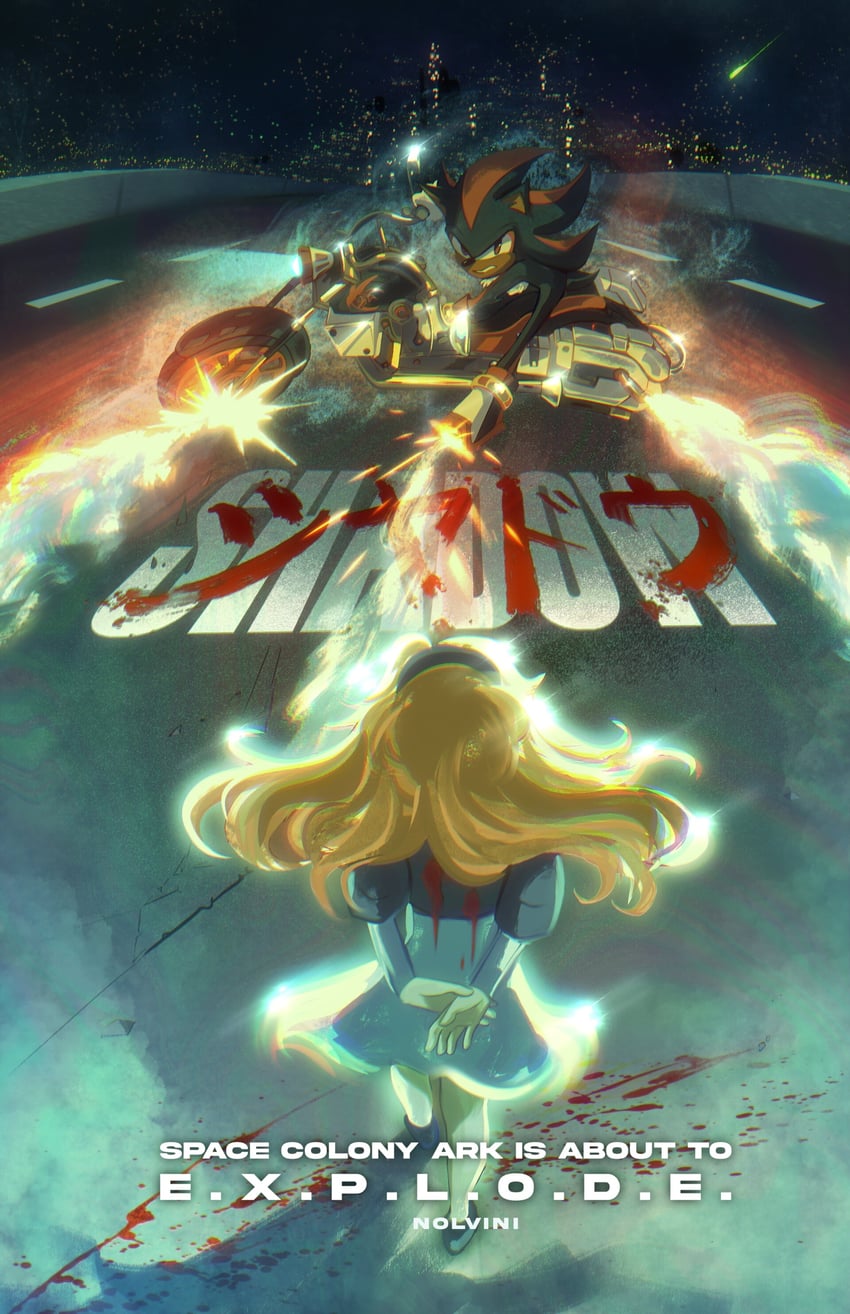 shadow the hedgehog and maria robotnik (akira and 4 more) drawn by nolvini