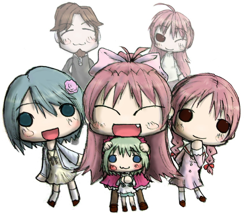 miki sayaka, sakura kyoko, chitose yuma, sakura momo, and sakura kyoko's father (mahou shoujo madoka magica and 1 more) drawn by rctr