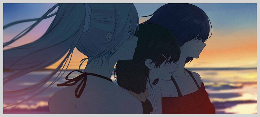 tsukino mito, higuchi kaede, and shizuka rin (nijisanji) drawn by isshiki_(ffmania7)