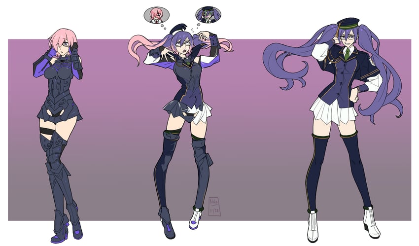 mash kyrielight, sion eltnam, and sion eltnam sokaris (fate and 1 more) drawn by kamuify