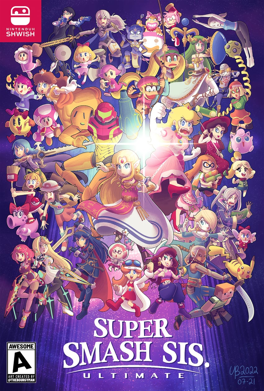 inkling player character, pikachu, princess zelda, inkling girl, pyra, and 39 more (pokemon and 33 more) drawn by thebourgyman