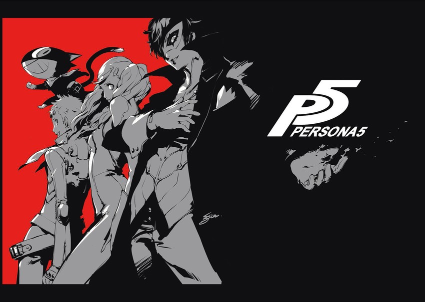 amamiya ren, takamaki anne, morgana, joker, panther, and 2 more (persona and 1 more) drawn by soejima_shigenori
