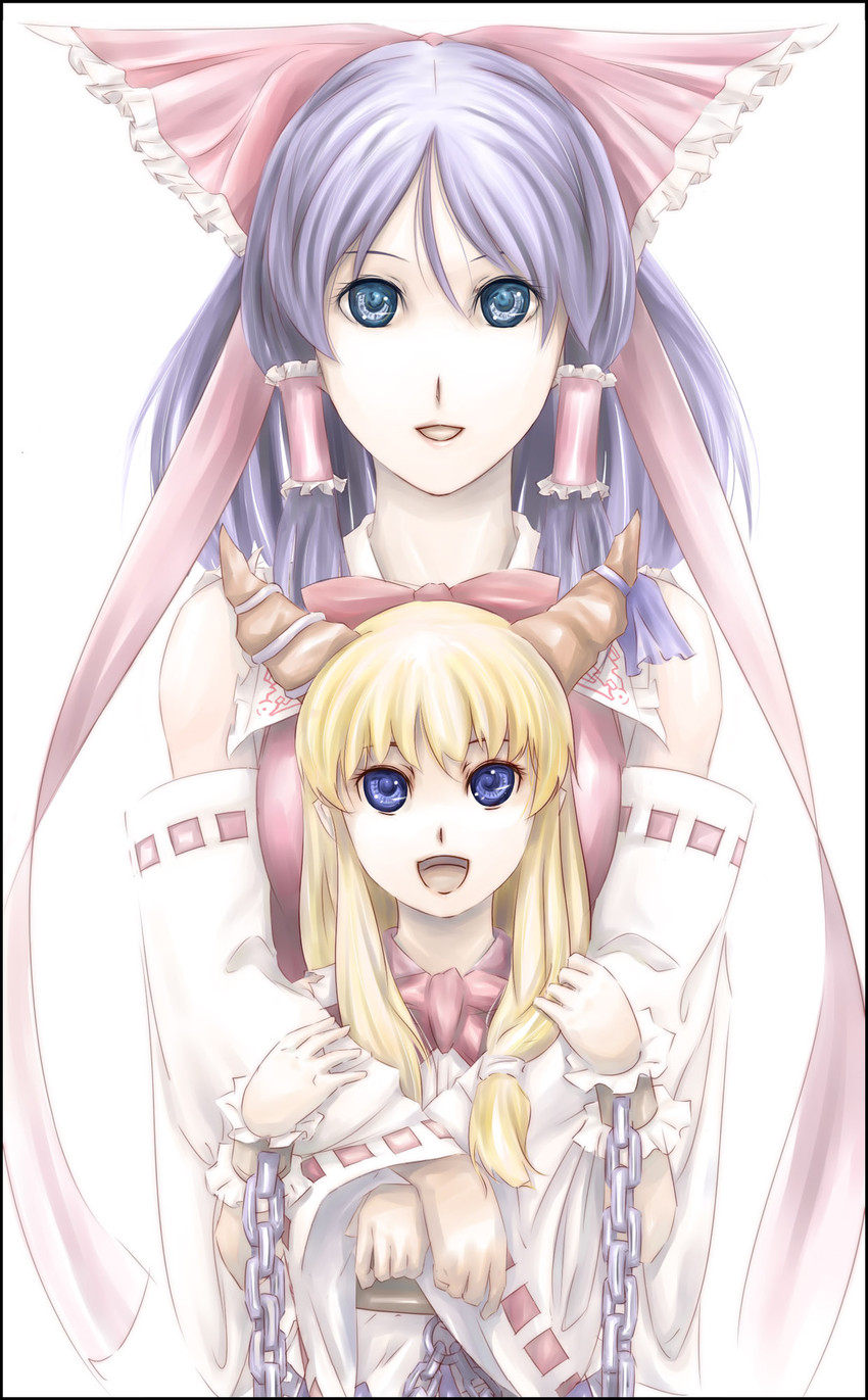 hakurei reimu and ibuki suika (touhou) drawn by gustav_(telomere_na)
