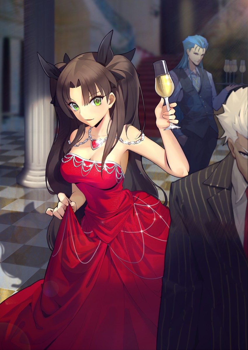 tohsaka rin, archer, and cu chulainn (fate and 1 more) drawn by oop