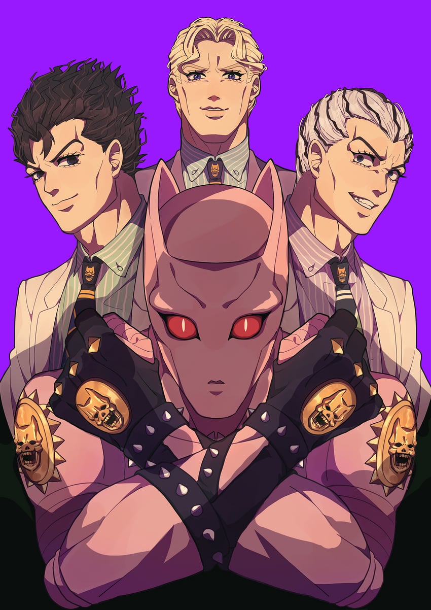 kira yoshikage, killer queen, and kawajiri kosaku (jojo no kimyou na bouken and 1 more) drawn by siniy