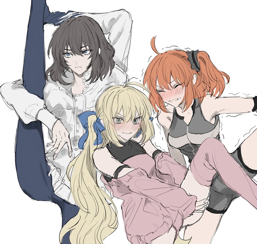artoria pendragon, fujimaru ritsuka, oberon, and artoria caster (fate and 1 more) drawn by yurumawari