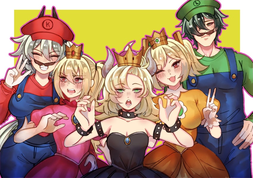 princess peach, mario, bowsette, luigi, princess daisy, and 5 more (zenless zone zero and 1 more) drawn by koviiy