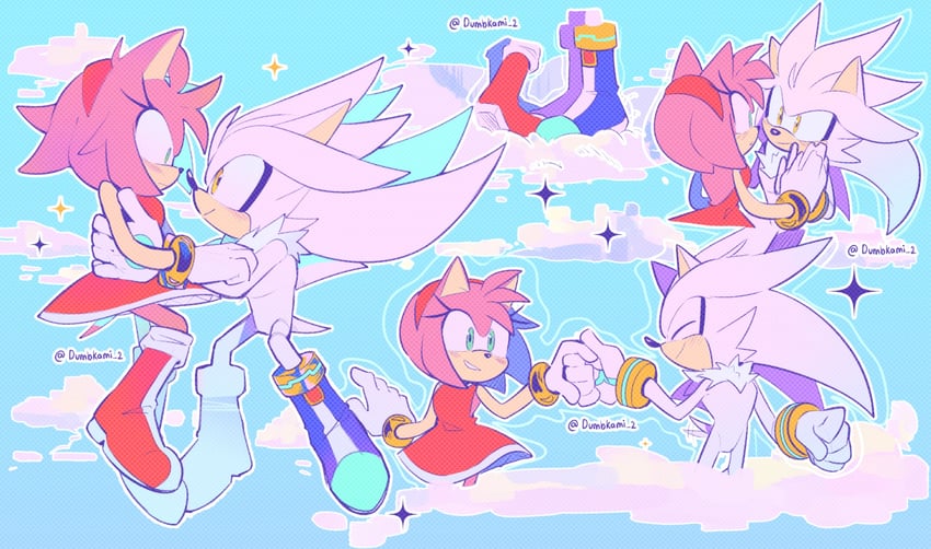 amy rose and silver the hedgehog (sonic) drawn by dumbkami_2