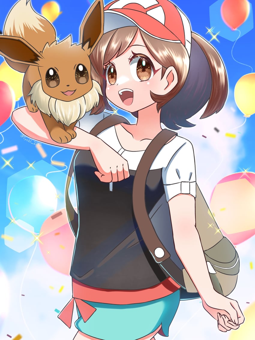 eevee and elaine (pokemon and 1 more) drawn by tyobi_2002