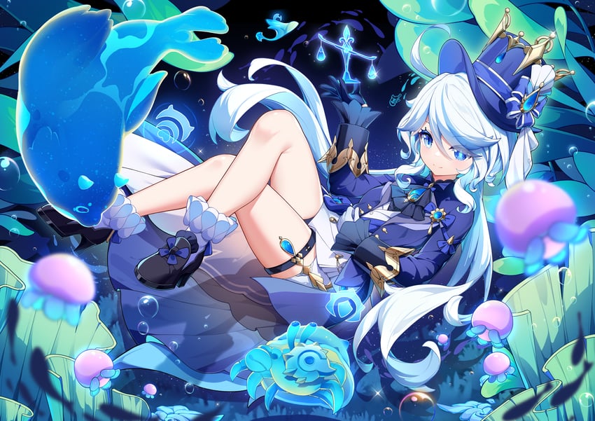 furina and blubberbeast (genshin impact) drawn by yu_e_baba
