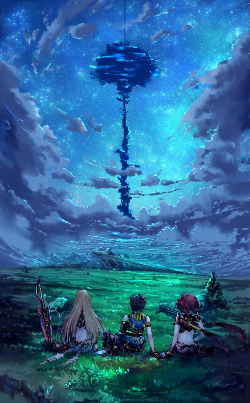 pyra, mythra, and rex (xenoblade chronicles and 1 more) drawn by poteto_(potetosarada123)