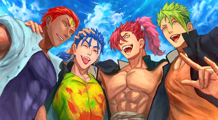 achilles, ashwatthama, mori nagayoshi, and cu chulainn (fate and 2 more) drawn by ao_(en6gtl)