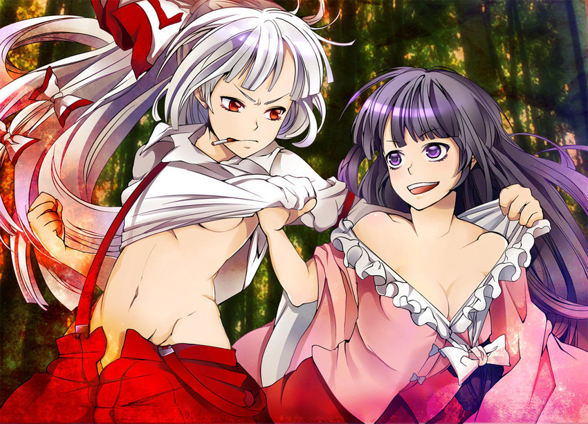 fujiwara no mokou and houraisan kaguya (touhou) drawn by parabora_(nipplemokuba)
