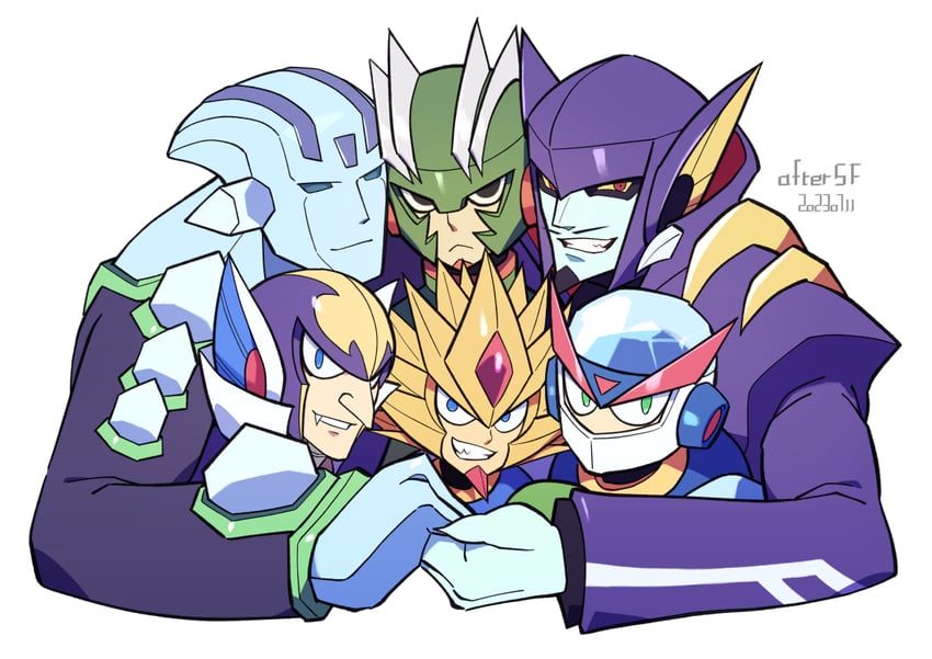 shade man, freeze man, slash man, shademan.exe, freezeman.exe, and 1 more (mega man and 4 more) drawn by tsuchibori